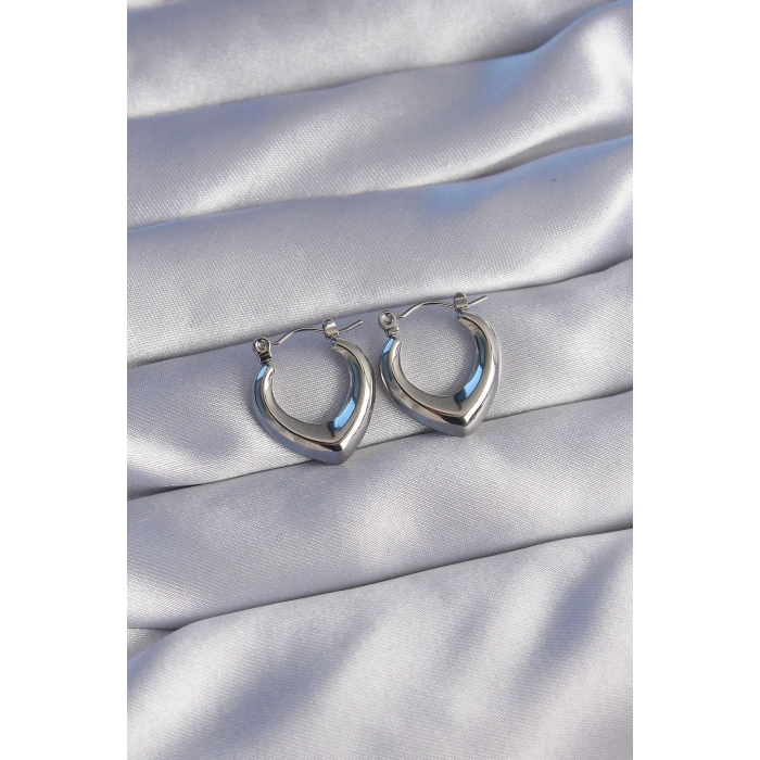 316L Çelik Gümüş Renk İçi Oval Tasarımlı Küpe