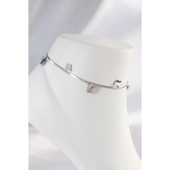 316L Çelik Gümüş Renk Minimal Kelebekli Halhal