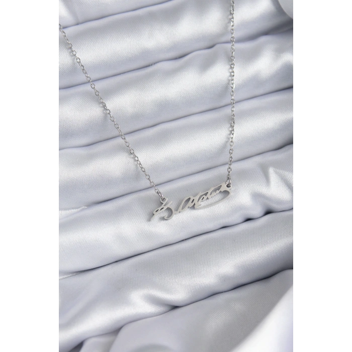 316L Çelik Zincir Gümüş Renk Atatürk İmza Figür Kadın Kolye