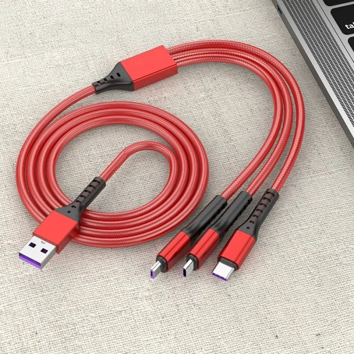 3IN1 KIRMIZI 1.2 METRE (MICRO USB - LIGHTNING - TYPE C) TELEFON ŞARJ KABLOSU (5047)