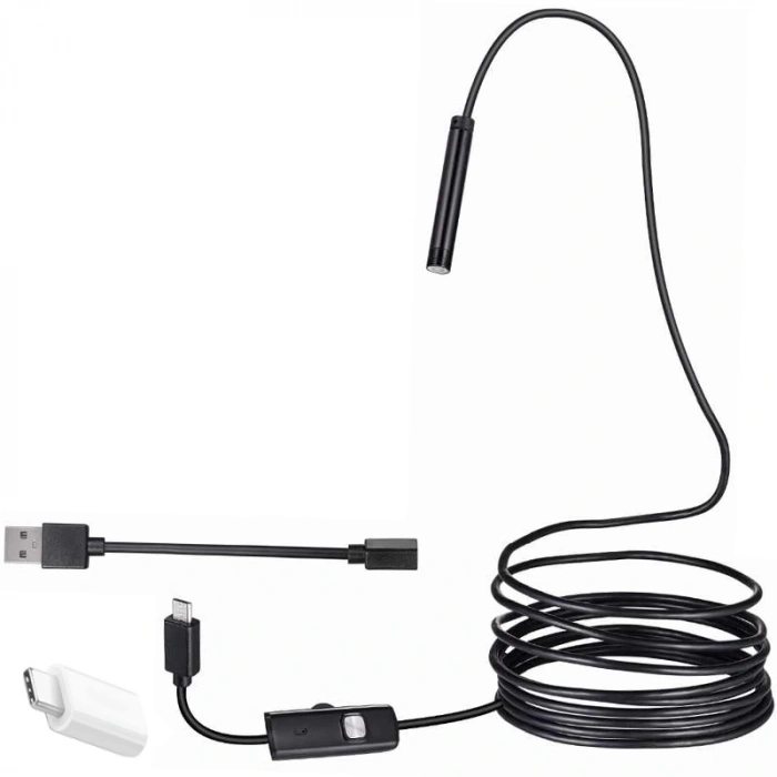 3IN1 MICRO USB+TYPE-C+USB A) ANDROID UYUMLU 8 MM IŞIKLI 5 METRE ENDOSKOP YILAN KAMERA (5047)