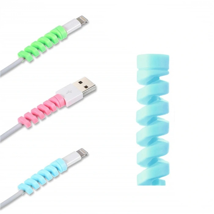4'lü Apple, Android Şaj Kablosu Koruyucu Silikon Spiral Yay Aparat (5047)