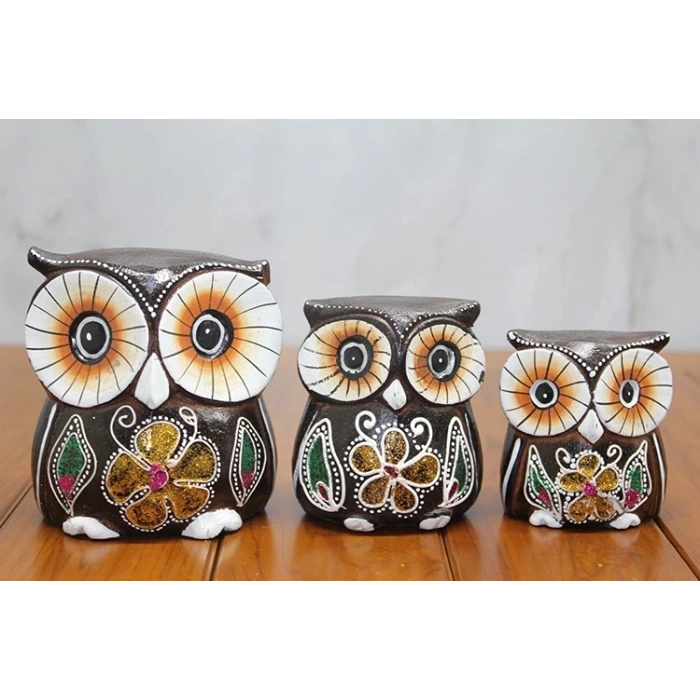 Ahşap 3lü Baykuş Seti Polos:1