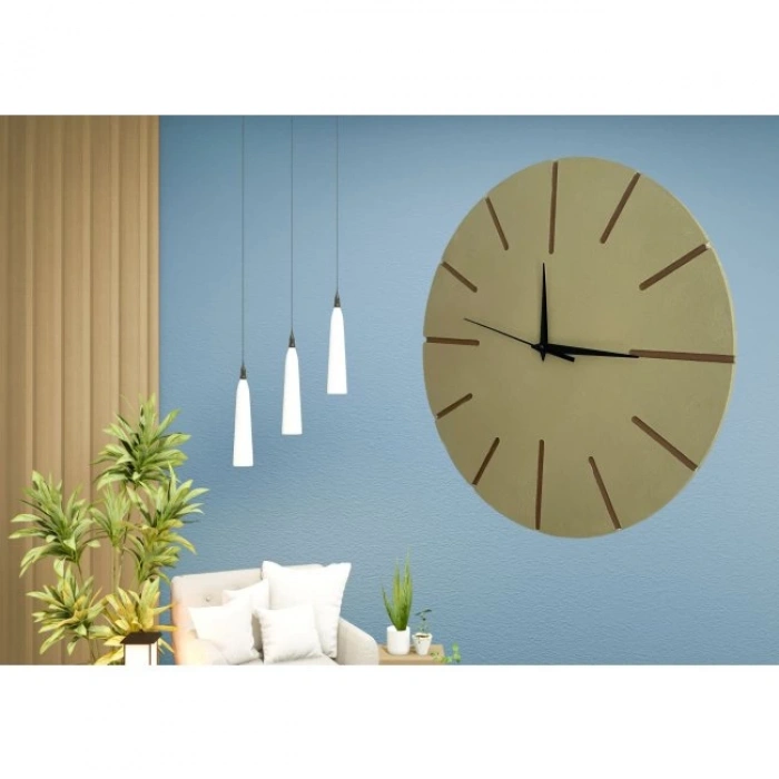 Ahşap Minimal Dekoratif Duvar Saati - 33x33 cm Bej