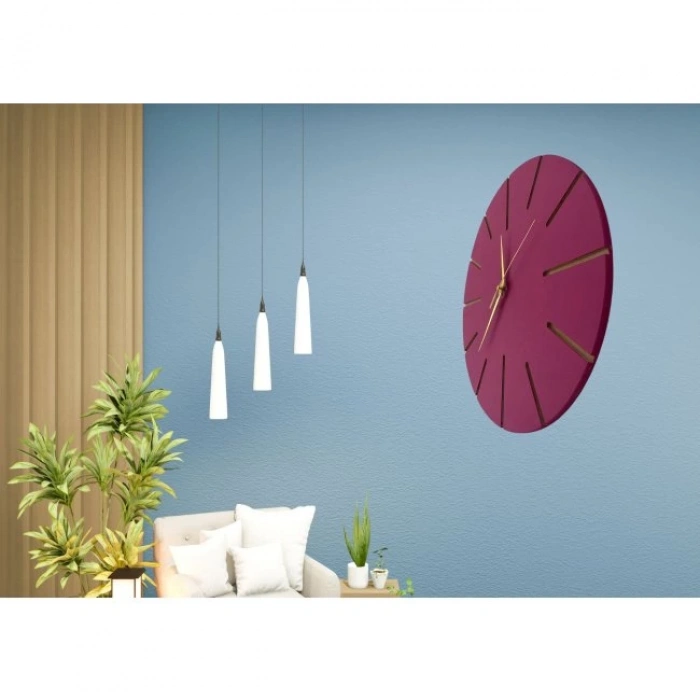 Ahşap Minimal Dekoratif Duvar Saati - 33x33 cm Fuşya