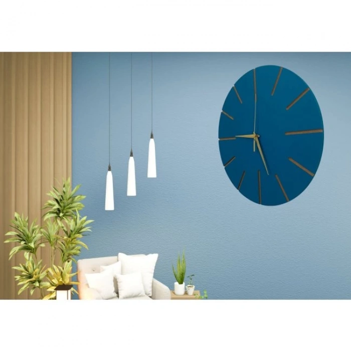 Ahşap Minimal Dekoratif Duvar Saati - 33x33 cm İndigo