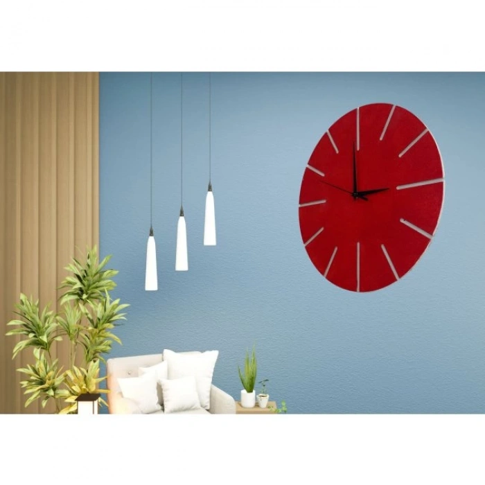 Ahşap Minimal Dekoratif Duvar Saati - 33x33 cm Kırmızı