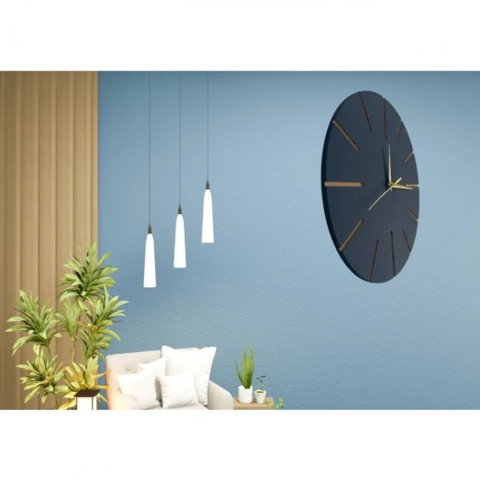 Ahşap Minimal Dekoratif Duvar Saati - 33x33 cm Lacivert