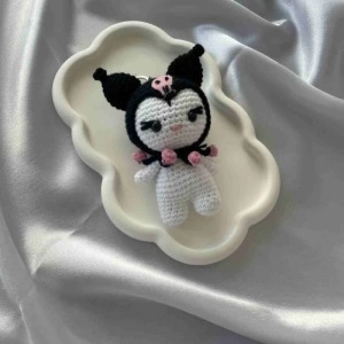Amigurumi Anahtarlık  El Yapımı Kuromi 12 cm Siyah