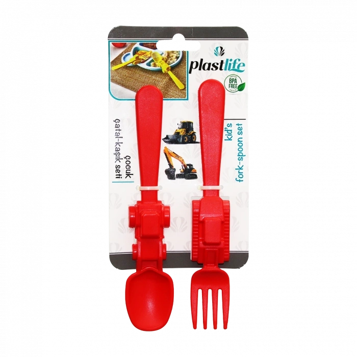 ARAÇ FİGÜRLÜ PLASTİK ÇOCUK ÇATAL - KAŞIK SETİ (5047)