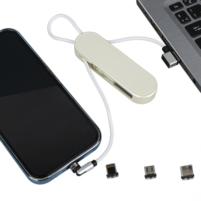 BEYAZ 3İN1 (TYPE C- LİGHTNİNG- MİCRO USB) MANYETİK UÇ TAŞINABİLİR ŞARJ KABLOSU (5047)