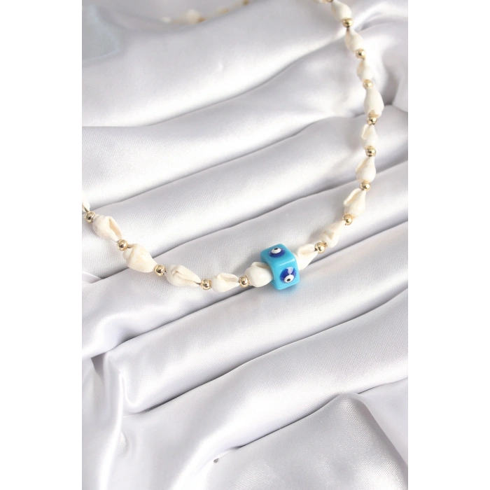 Beyaz Deniz Kabuğu Model Nazar Boncuk Figür Kadın Kolye