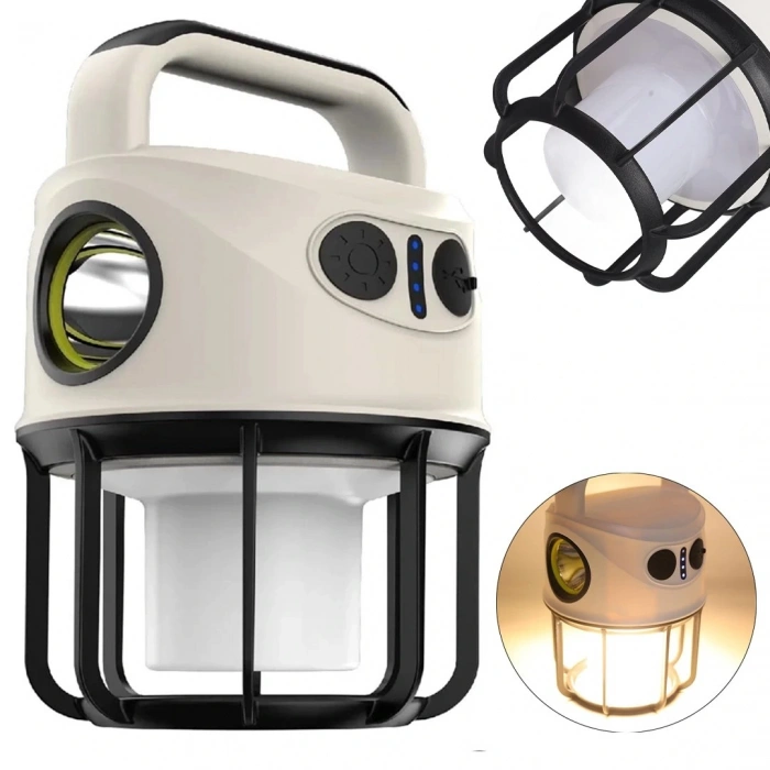 ÇİFT IŞIKLI KAMP LAMBASI EL FENERİ POWERBANK ÖZELLİKLİ (GÜN IŞIĞI - BEYAZ) CH-22025 (5047)
