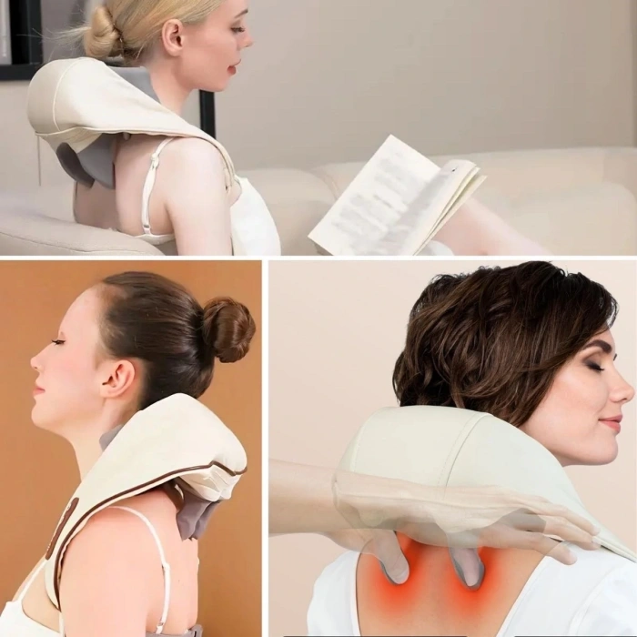 Elektrikli Boyun ve Sırt Masaj Aleti Kablosuz Boyun ve Omuz Yoğurma Masaj Yastığı (5047)