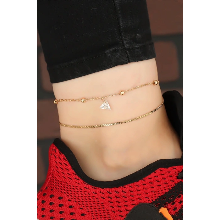 Gold Renk Zincirli Üçgen Taş Aksesuarlı Hal Hal