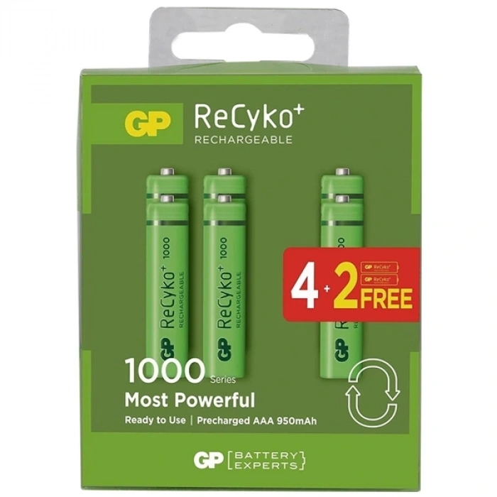 GP RECYKO 950 MAH AAA İNCE 4+2 6LI ŞARJLI PİL PAKET FİYATI (5047)