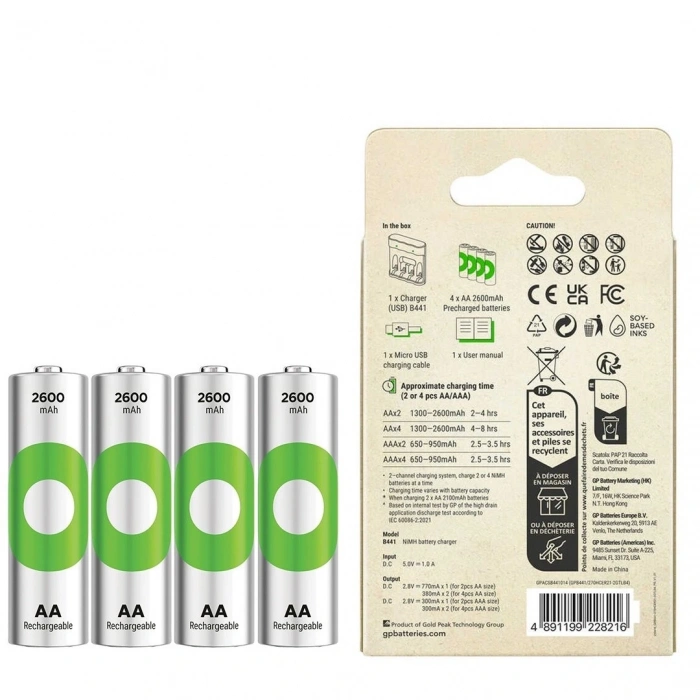 GP RECYKO B441 4 X 2600 MAH R6 AA PİLLİ PİL ŞARJ CİHAZI (GP-B441/270HCER21-2GTLB4) (5047)
