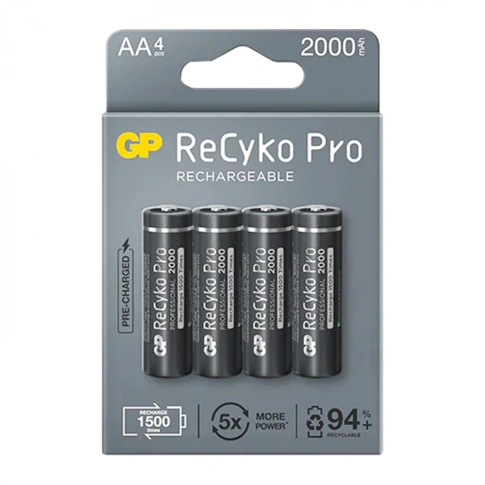 GP RECYKO PRO AA 2000 MAH ŞARJLI 4LÜ PİL GP210AAHCB-2EB4 (GPRHC212B309) (5047)