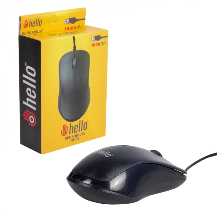 HELLO HL-38 1000 DPI KABLOLU OPTİK SİYAH MOUSE (5047)