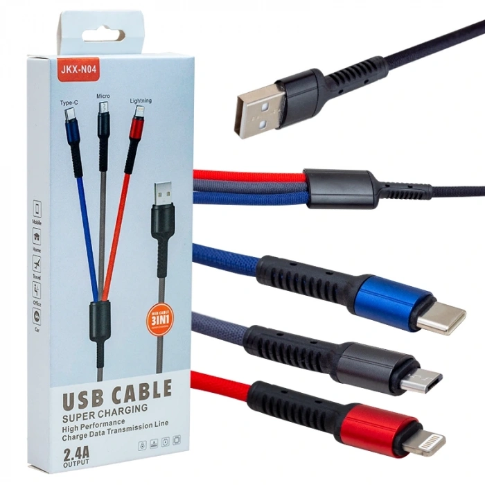 JKX-44 USB TO MICRO USB TYPE-C LIGHTNING 3LÜ 2.4 AMPER SARJ KABLOSU (5047)