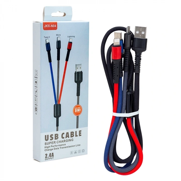 JKX-44 USB TO MICRO USB TYPE-C LIGHTNING 3LÜ 2.4 AMPER SARJ KABLOSU (5047)