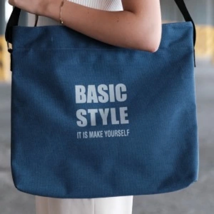 Kanvas Çapraz Askılı Tote Çanta Lacivert