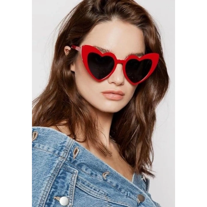 Kırmızı Renk Kalp Şekilli Parti Gözlüğü 15x5 cm (5047)