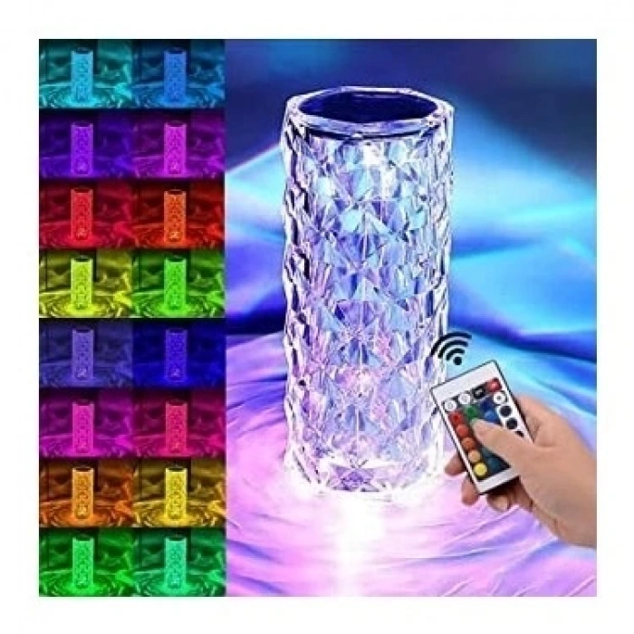 Kristal Elmas Masa Lambası 16 Renk USB Şarjlı Dokunmatik (5047)