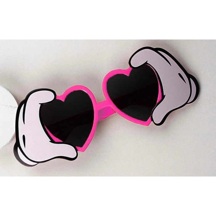 Pembe Renk Kalp Şekilli El Figürlü Parti Gözlüğü 21x8 cm (5047)