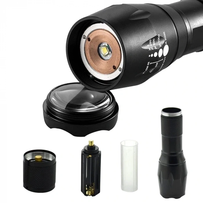 PİLLİ ZOOMLU FLASH ÖZELLİKLİ POWER LEDLİ EL FENERİ (5047)