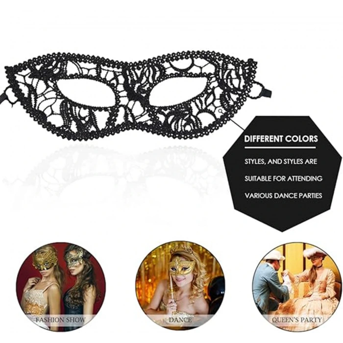 Siyah Renk Kedi Model Dantel İşleme Parti Maskesi 12 No (5047)