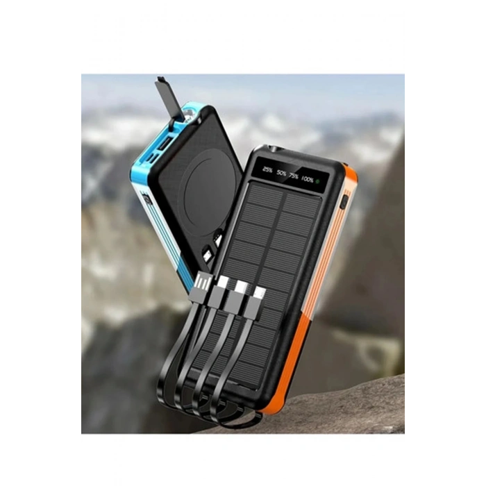 Solar Powerbank 1xusb 10.000mah Lcd Ekran Dahili Usb Mikro Type-c Powerbank