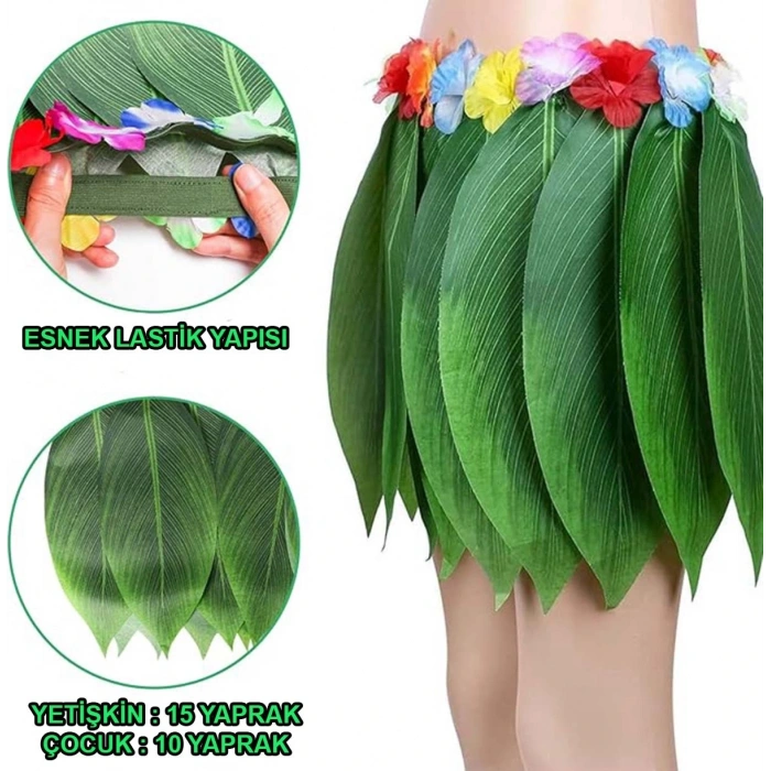 Tropikal Esintili Hawaii Yapraklı Parti Eteği Yetişkin Boy (5047)