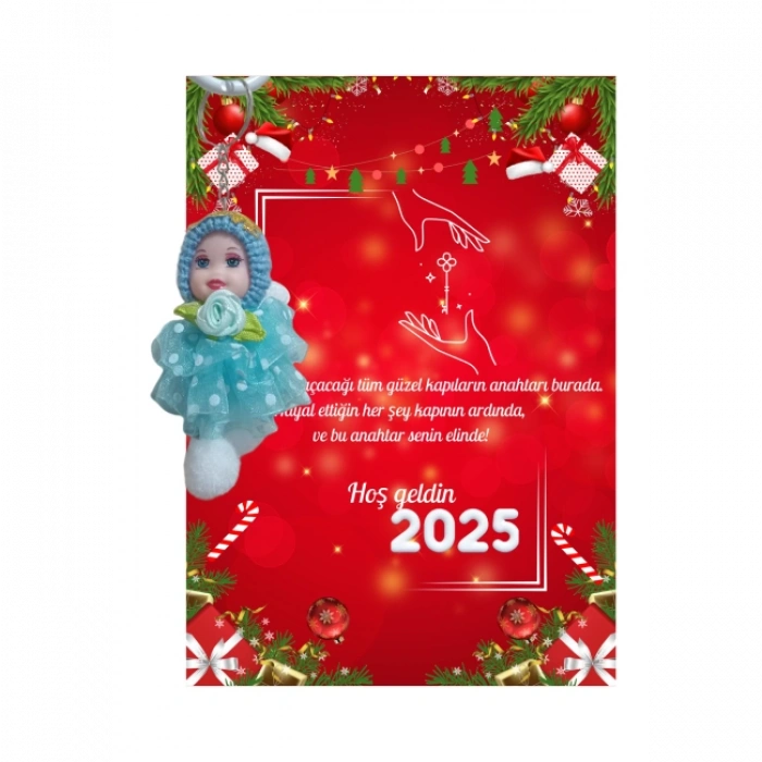 Yeni Yıl 2025 Kart Üzerinde Anahtarlık (Kişiye Özel Yazı Yazdırılabilir) Tütü Bebek