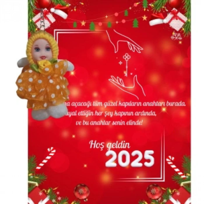 Yeni Yıl 2025 Kart Üzerinde Anahtarlık (Kişiye Özel Yazı Yazdırılabilir) Tütü Bebek  5 Adet
