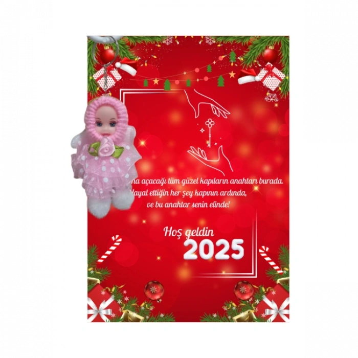 Yeni Yıl 2025 Kart Üzerinde Anahtarlık (Kişiye Özel Yazı Yazdırılabilir) Tütü Bebek  5 Adet