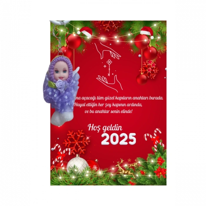 Yeni Yıl Geyik Kart Üzerinde Anahtarlık (Kişiye Özel Yazı Yazdırılabilir) Tütü Bebek  5 Adet