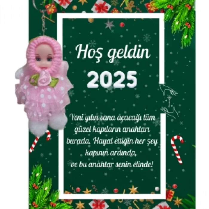 Yeni Yıl Kart Üzerinde Anahtarlık (Kişiye Özel Yazı Yazdırılabilir) Tütü Bebek