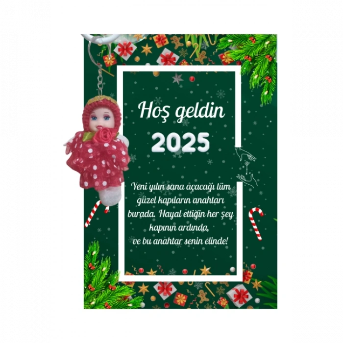 Yeni Yıl Kart Üzerinde Anahtarlık (Kişiye Özel Yazı Yazdırılabilir) Tütü Bebek  5 Adet