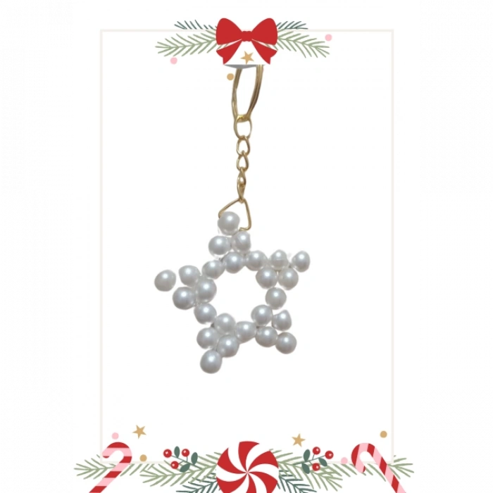 Yeni Yıl Kart Üzerinde Anahtarlık (Kişiye Özel Yazı Yazdırılabilir) Yıldız Model 5 Adet