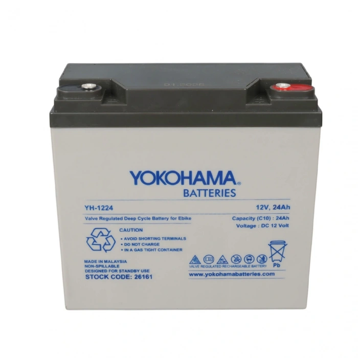 YOKOHAMA YH-1224 12 VOLT - 24 AMPER ELEKTRİKLİ BİSİKLET AKÜSÜ (180 X 76 X 167 MM) (5047)