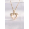 316L Çelik Zincir Altın Renk İnci Taş Detay Zirkon Taşlı Kalp Kolye