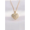 316L Çelik Zincir Altın Renk Zirkon Taşlı Kalp Kolye