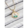 316L Çelik Zincir Beyaz Mineli Sanatsal Portre İnci Detaylı Deniz Yılıdızı Model Gold Renk Kadın Kolye