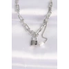 316L Çelik Zincir Gümüş Renk Zincirli Love Yazılı Kilit Kolye