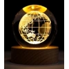 Dekoratif Dünya Tasarımlı Ahşap Altlıklı Işıklı Cam Küre Cam:6cm Ahşap:2cm
