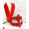 Kırmızı Renk Tüylü Dantelli Gözleri Taşlı Balo Parti Maskesi (5047)