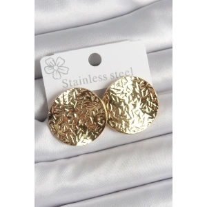 316 Çelik Gold Renk İşlemli Daire Plaka Model Kadın Küpe