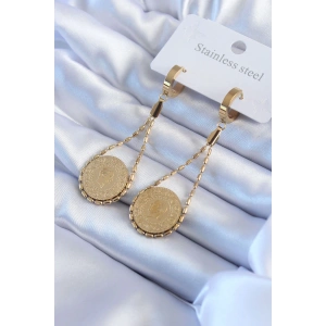 316L Çelik Gold Renk Çeyrek Model Kadın Küpe