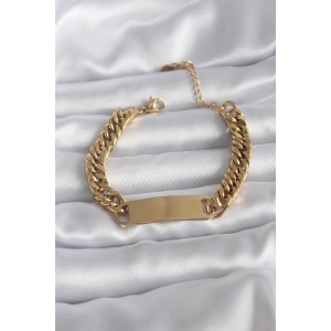 316L Çelik Gold Renk İsim Yazılabilir Plaka Model Kadın Bileklik